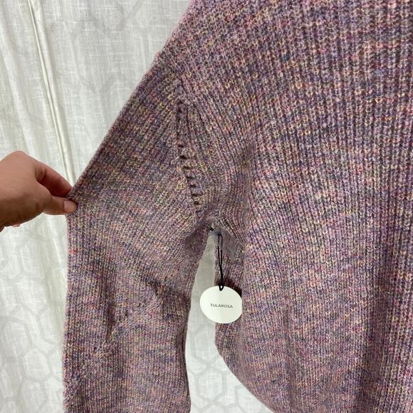 Tularosa Pauline Mock Neck Pullover Sweater Size L Heathered Purple Multi Cable - Picture 15 of 16